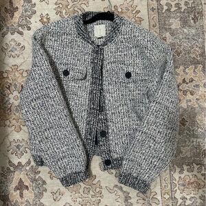 Joie Black and White Tweed Bomber Jacket